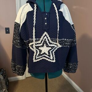 POL Oversized Navy Quilted Star Hoodie